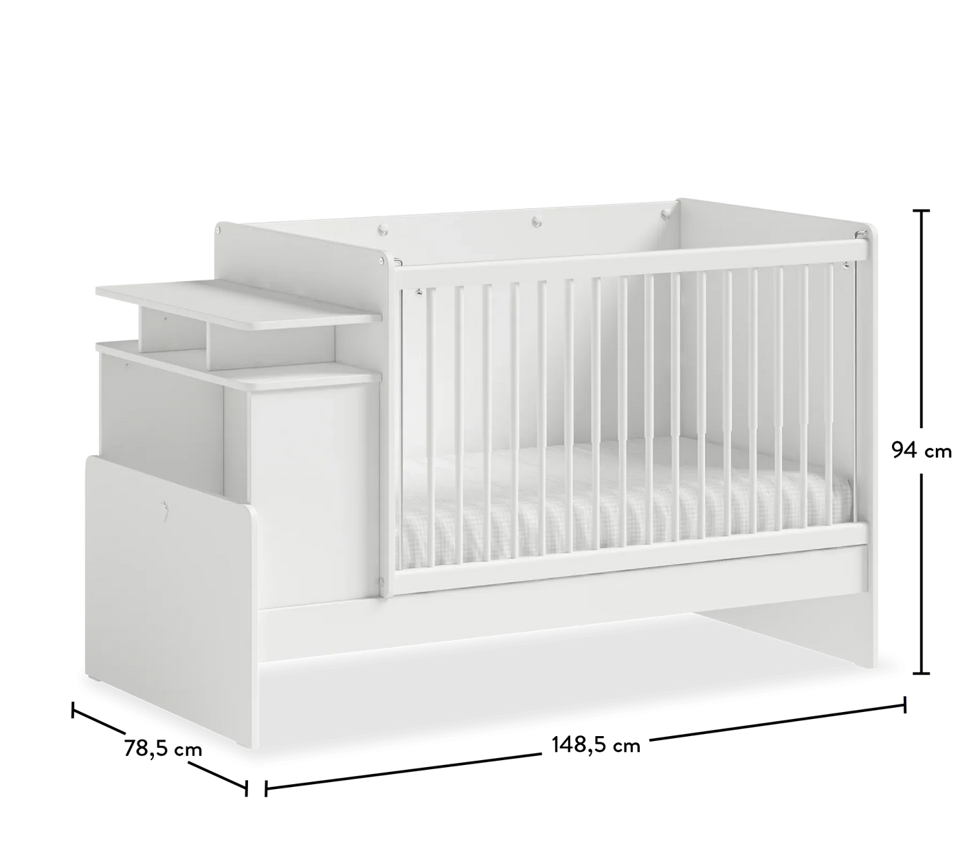 Baby Cotton Lit ConVertible Avec Table Et Mains Courantes Telescopiques (145x115 - 70x70 cm)