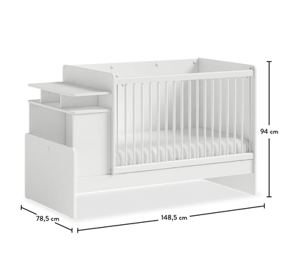 Baby Cotton Lit ConVertible Avec Table Et Mains Courantes Telescopiques (145x115 - 70x70 cm)