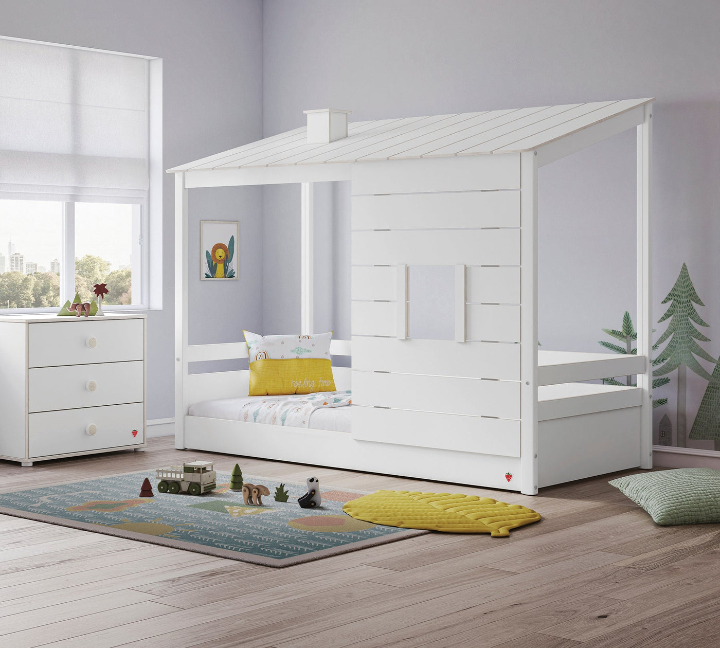 Lit Avec Toit En Bois Montessori White