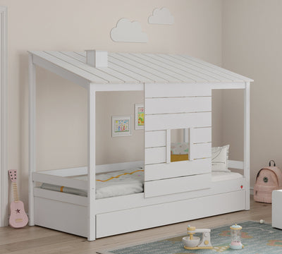 Lit Avec Toit En Bois Montessori White