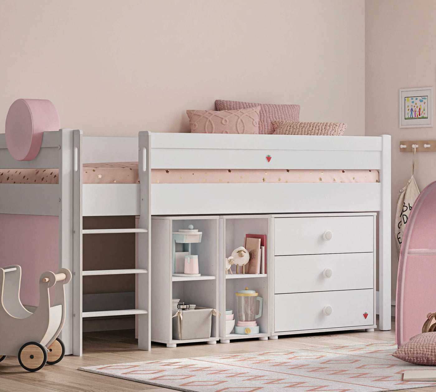 Rideaux Lit Mezzanine Montessori "Rose"